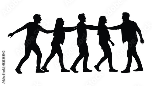 Group of friends laughing in silhouette isolated on white background, Vector