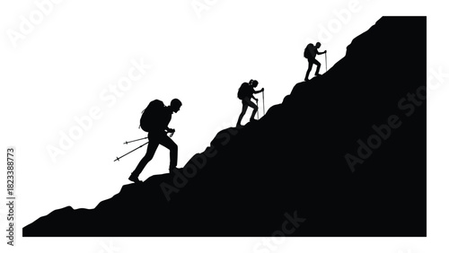 Mountain hikers silhouette isolated on white background, Vector