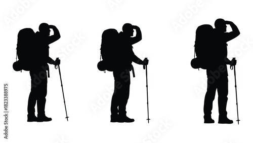 Hiker silhouette set isolated on white background, Vector