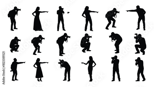 People silhouettes: photographers and pointers isolated on white background, Vector