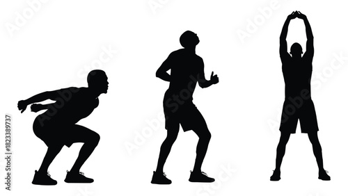 Fitness exercise silhouettes isolated on white background, Vector