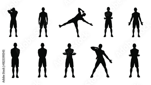 Male silhouettes in various poses isolated on white background, Vector