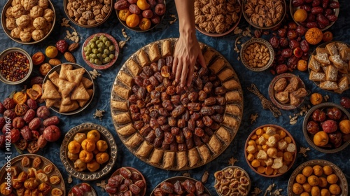 Fototapeta Naklejka Na Ścianę i Meble -  Abundant assortment of dried fruits and nuts displayed artfully