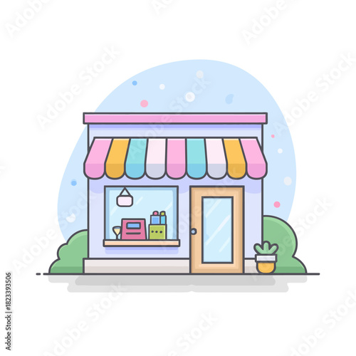 2D graphic of a simple e commerce storefront for online shopping