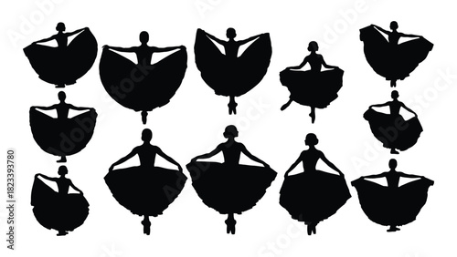 Graceful dancer silhouettes collection isolated on white background, Vector