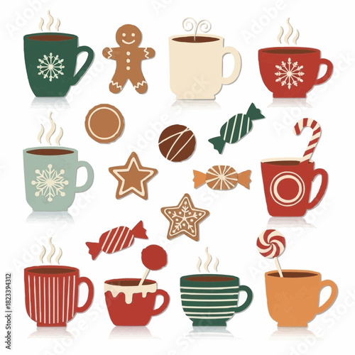 Mugs Cookies Candy Warm Drinks Set