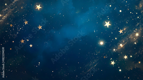 ネイビーの背景に天の川のような金色の星が輝くイラスト背景