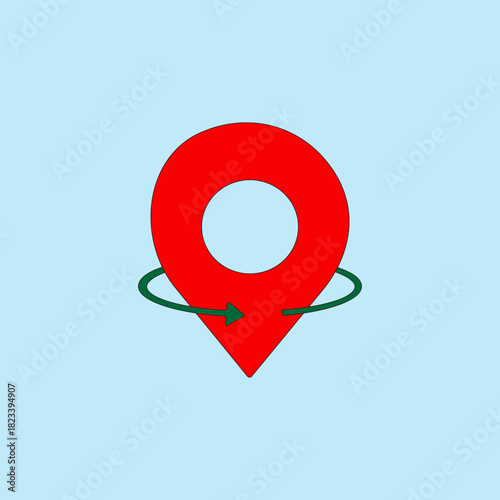 Location pin with circular arrow vector illustration on blue background