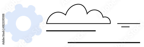Cloud computing concept. Cloud computing with an outline cloud, gear integration, and minimal design for innovation. Topics technology, data, networks, applications, storage