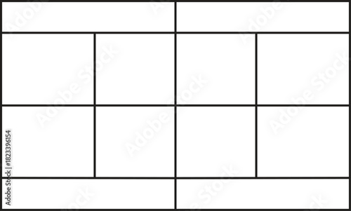 Tennis Court Layout Diagram - Overhead View of Single and Double Field Lines Vector
