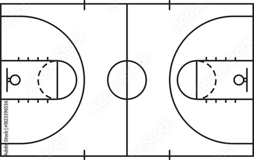 Basketball Court Layout Diagram - Overhead View of Sporting Field Lines Vector