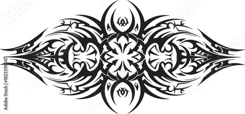 Tribal art tattoo design symmetrical pattern abstract black and white vector illustration