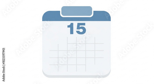 Simple blue and white calendar icon showing the number fifteen, perfect for scheduling and date reminders