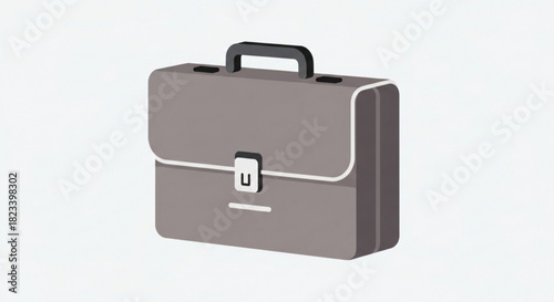 Simple illustration of a gray business briefcase with a handle and clasp