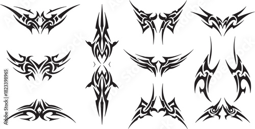Collection of Decorative Tribal Art Vector Illustrations for Tattoo Designs and Creative Projects