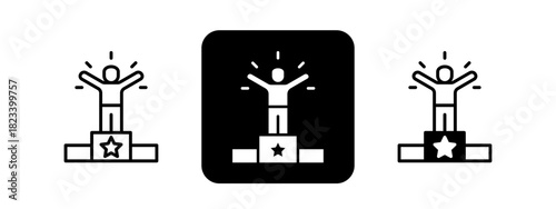 Champion  Solid color and black line drawing vector illustration set