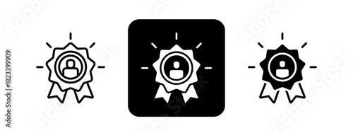 Excellence  Solid color and black line drawing vector illustration set