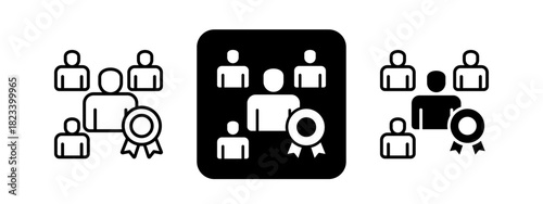 Leadership  Solid color and black line drawing vector illustration set