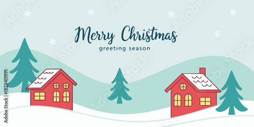 A charming and picturesque vector illustration of a cozy winter holiday scene.