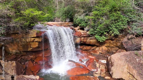 Douglas Falls cascading over red sandstone into North Fork Blackwater River in Thomas, West Virginia, USA