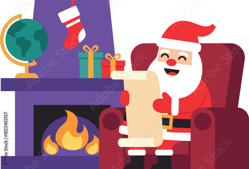 Santa Claus is sitting and reading the children's list