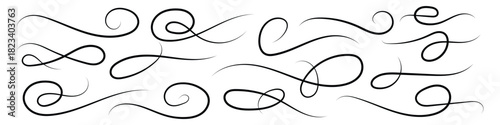 Hand drawn calligraphic swirls and decorative flourishes icon vector. Pencil curly lines and squiggles. sketch underlines, emphasis, curved lines symbol. vector illustration.