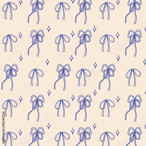 Doodle bow seamless pattern. Hand drawn ink ribbons. Vector pattern.	