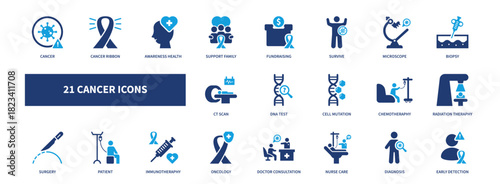 cancer icon set, solid style, vector illustration