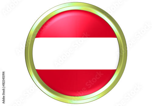 Free Download Glossy 3D Austrian National Flag Button Icon with Golden Frame Isolated on White Background - GFXLoad