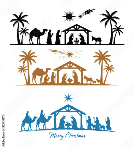 Collection of Christmas nativity scene silhouettes