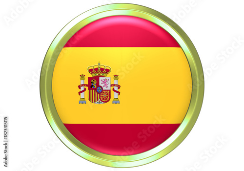 Free Download Vibrant Spain Flag Glossy Button with Golden Frame - National Symbol Icon - GFXLoad