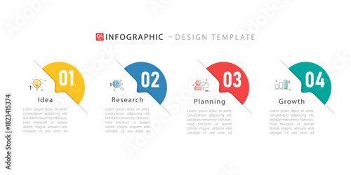 Business infographic template. 4 Step timeline journey. Process diagram, 4 options on white background, Infograph elements vector illustration.