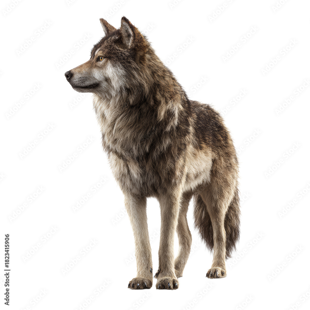 Obraz premium Gray wolf standing looking left on transparent background