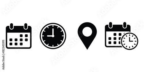 Calendar, Clock, and Location Icons Set - Planning, Appointments & Event Details