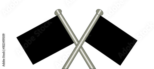 Blank Black Flag on Pole Isolated on white background.