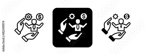 Entrepreneur  Solid color and black line drawing vector illustration set