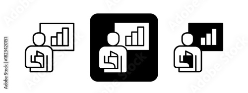 Business Coaching  Solid color and black line drawing vector illustration set