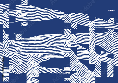 Hand drawn brush line abstract complex woven inspired pattern, Japanese wood carving, wickery texture background, irregular geometric wave graphic for textile