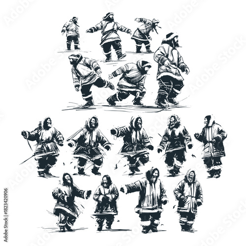 Black white illustration of inuit