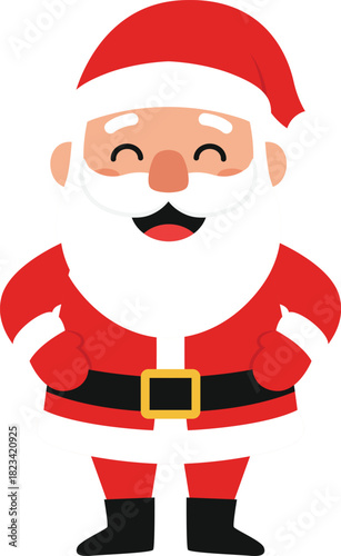 cute semi flat cartoon santa claus is posing standing with both hands on his waist