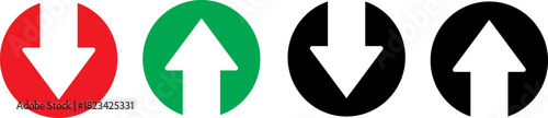 Four oval icons with up and down arrows in red green and black