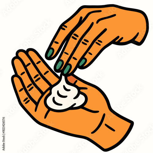 Hand applying thick hand cream