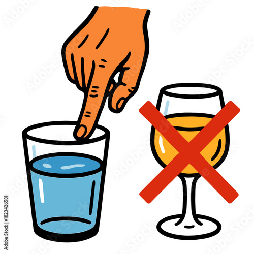 Hand choosing water over alcohol