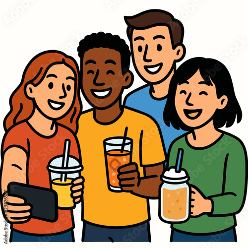 Group selfie with non-alcoholic drinks