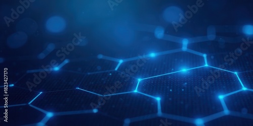 Abstract Hexagon Network Glowing Blue Nodes and Connections Representing Digital Data Flow and Innovation