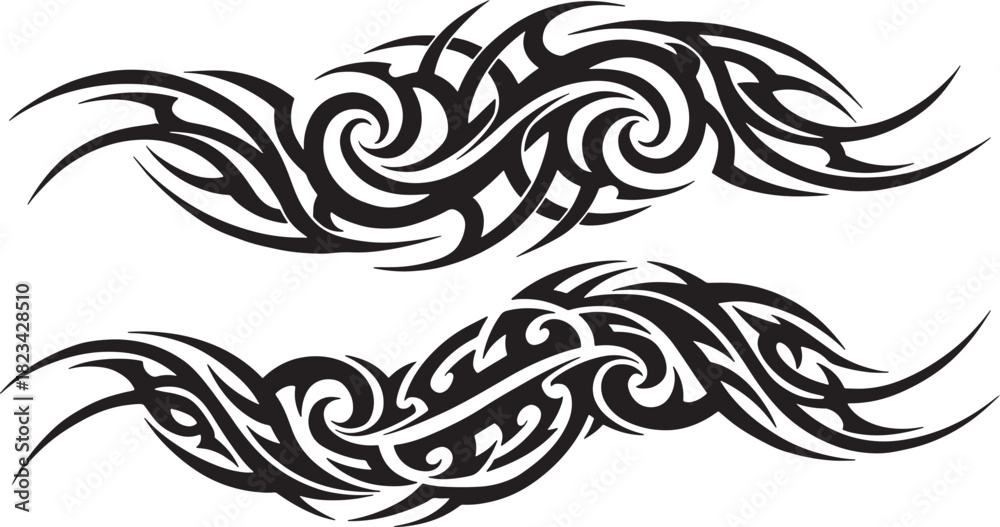 Fototapeta premium Swirling Tribal Art Designs Dynamic Vector Graphics of Abstract Ornamentation