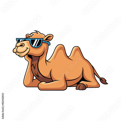 Cool Camel Wearing Sunglasses Relaxing Lying Down cartoon vector illustration