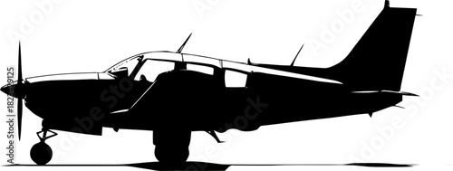 Detailed monochrome silhouette illustration showcasing a single engine airplane