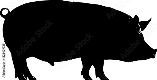 Silhouette of a Pig: Isolated Black Vector Image on White Background Depicting Livestock Farm