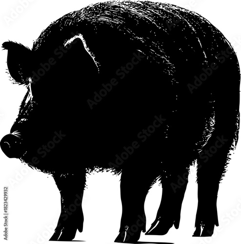 Silhouette of a Wild Boar: A powerful and striking vector illustration depicting nature